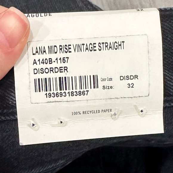 Agolde Lana Mid Rise Vintage Straight in Disorder Washed Black Distressed Jeans - Picture 5 of 12